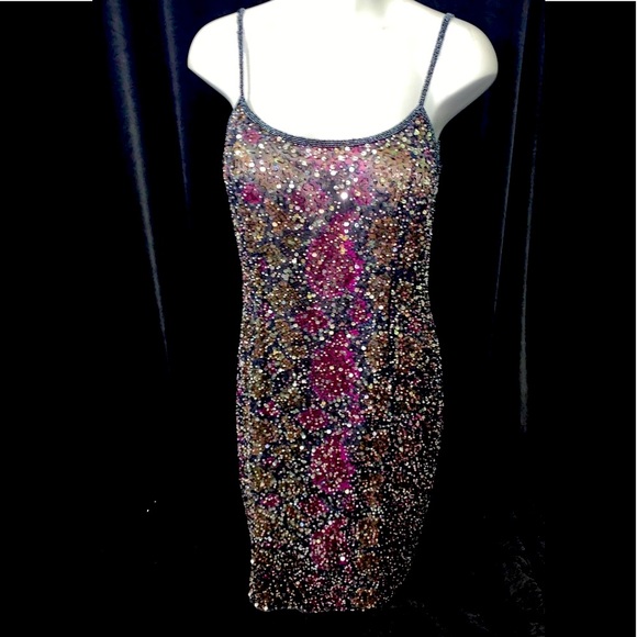 Woman’s Cocktail Dress 10 Adrianna Papell Prom Evening Beaded Sequence Sheath - Picture 6 of 16